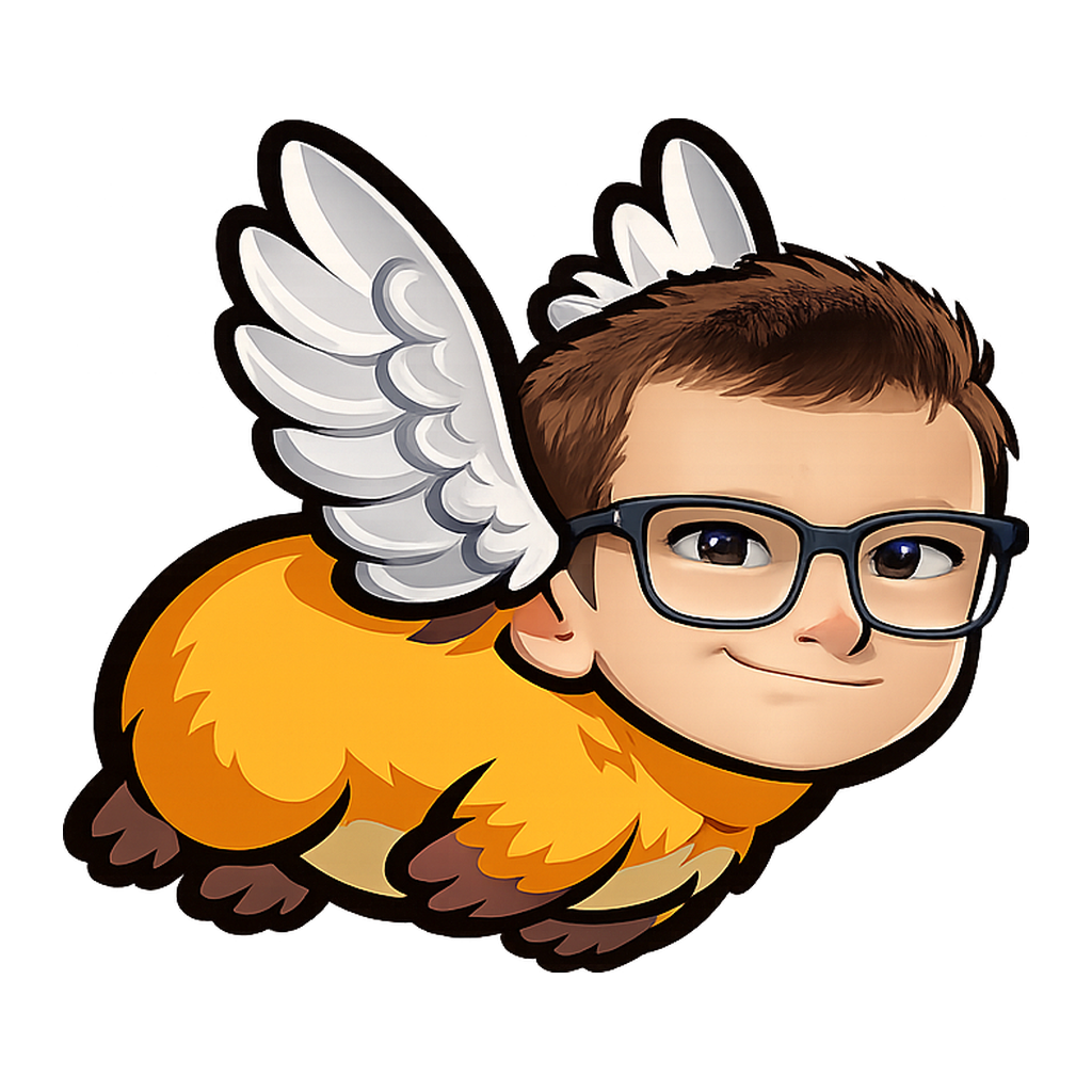 Flapybara with Adam's face, wings out, gliding along