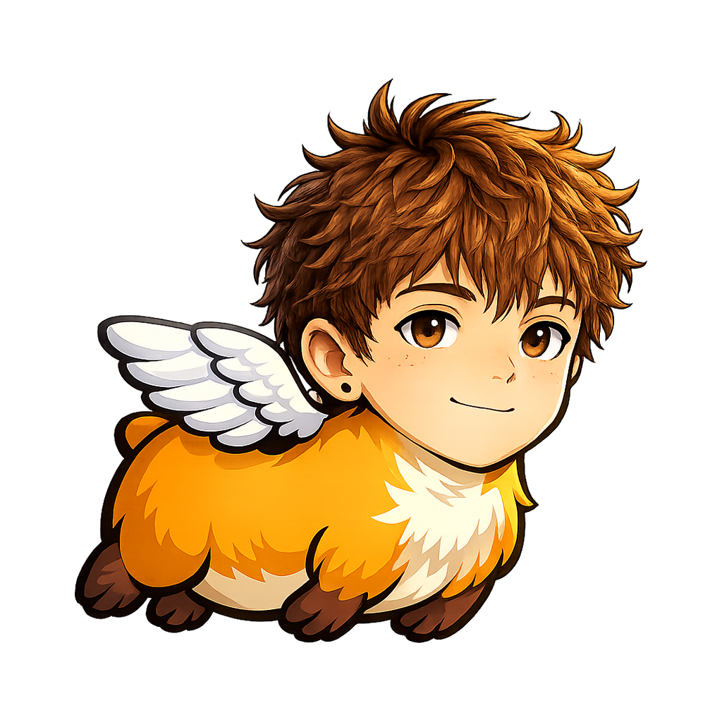 Flapybara with Riah's face, wings out, gliding along